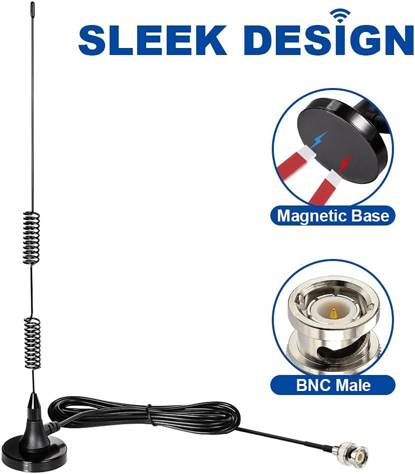 20-1300MHz Police Scanner Antenna Magnetic Base HF VHF UHF Two Way Ham Radio BNC Male Antenna Compatible with Uniden