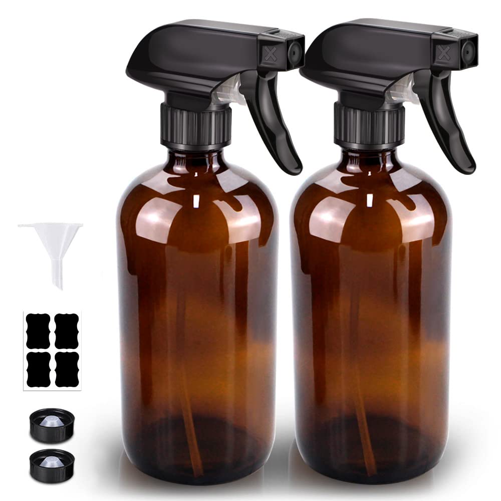 Glass Spray Bottle, Amber Glass Spray Bottle Set & Accessories Refillable for Plants Window Cleaners Aromatherapy