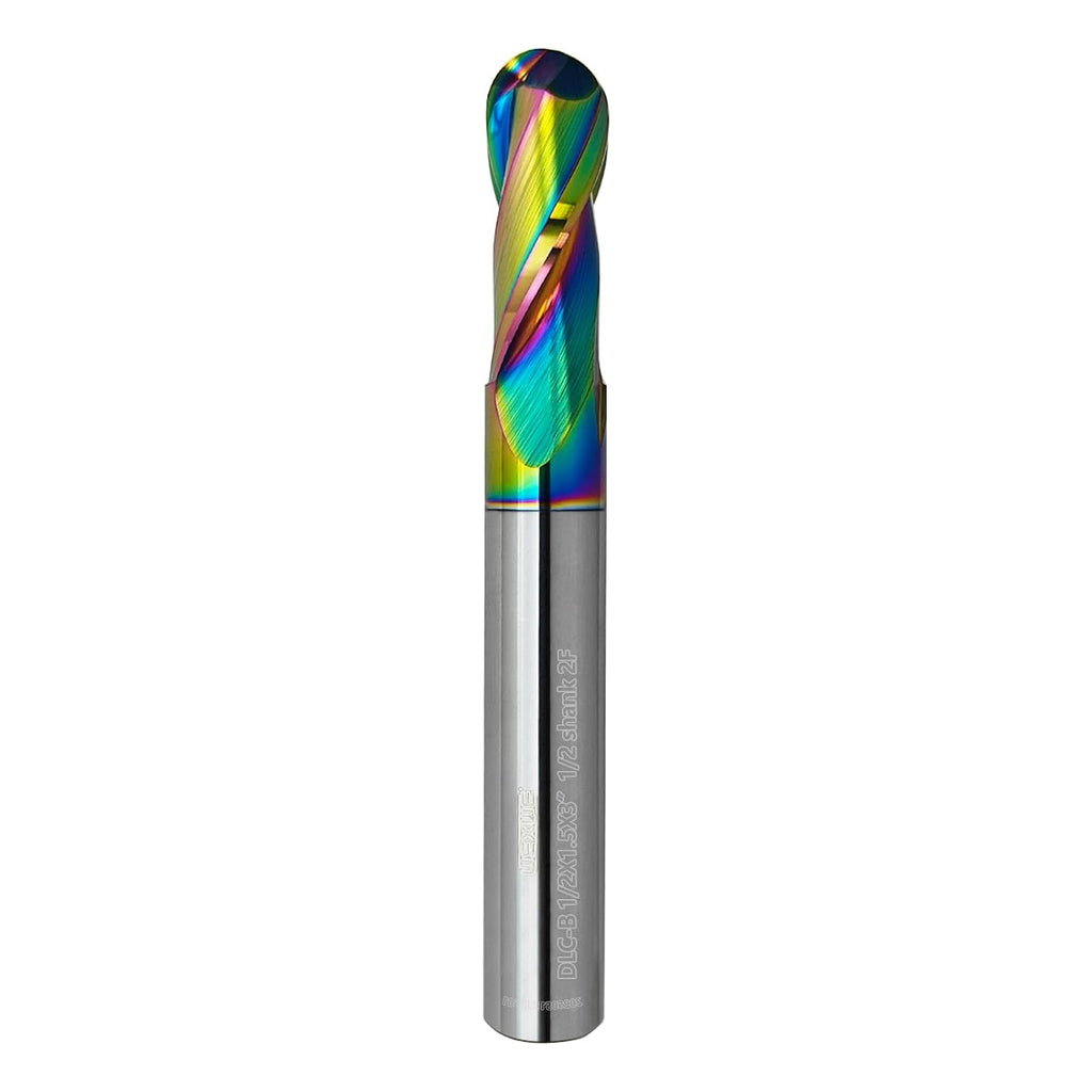 Tools Extra Long Ball Nose Carbide End Mill, DLC Coating, CNC Cutting Tools for Aluminum and Wood Cutting, 3D Carving & Engraving. 2 Flute Router Bits，1/2 Shank (1/2-3" 1pcs