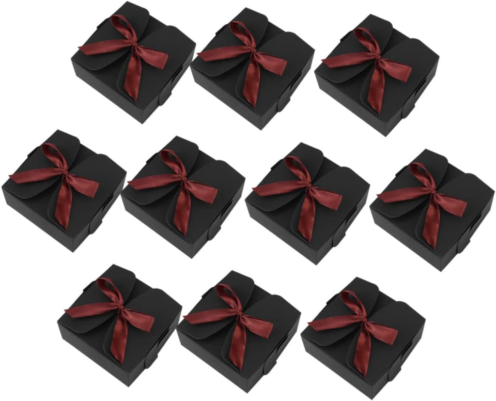 Black Kraft Paper Gift Boxes 10 Pack, Portable Nesting Set
