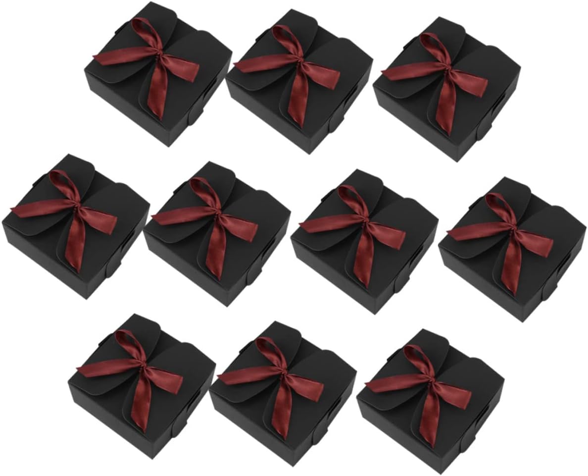 Black Kraft Paper Gift Boxes 10 Pack, Portable Nesting Set