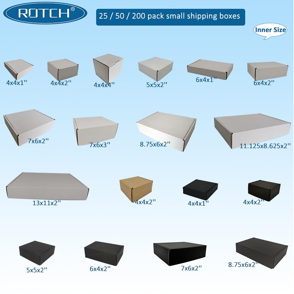 4x4x1'' 50 Pack Corrugated Mailers, Cardboard Boxes Perfect for Shipping Small, White