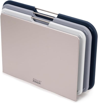 Nest 3 Piece Color Coded Cutting Board Set With Storage Stand, Regular - Grey/Blue