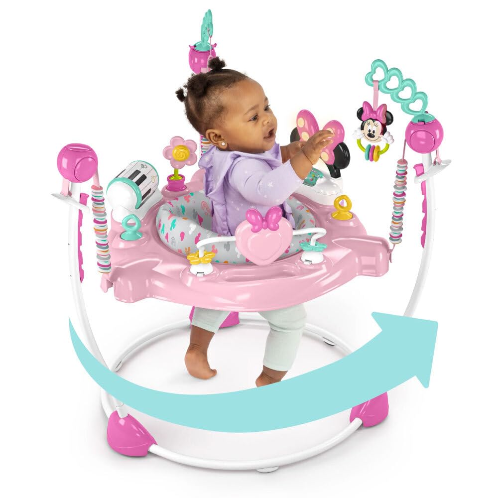Disney Baby Minnie Mouse Forever Besties Baby Activity Center Jumper with 10 Toys, Lights & Sounds, 360-Degree Seat