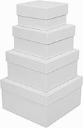 Small White Gift Boxes for Presents 4 Pack Nesting Gift Boxes with Lids，3.7“-6.4“ Assorted Sizes Square Stackable
