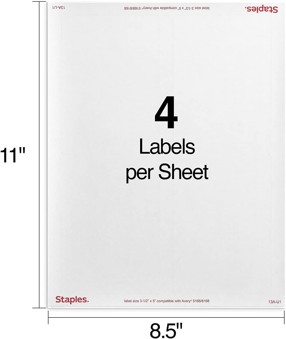 Shipping Labels, 3.5x5 Inch, White, Laser/Inkjet, 4/Sheet