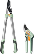 Pruning Shears Loppers Set - Adjustable Bypass Hand Pruner Sharp German Stainless Steel Teflon Coating Garden