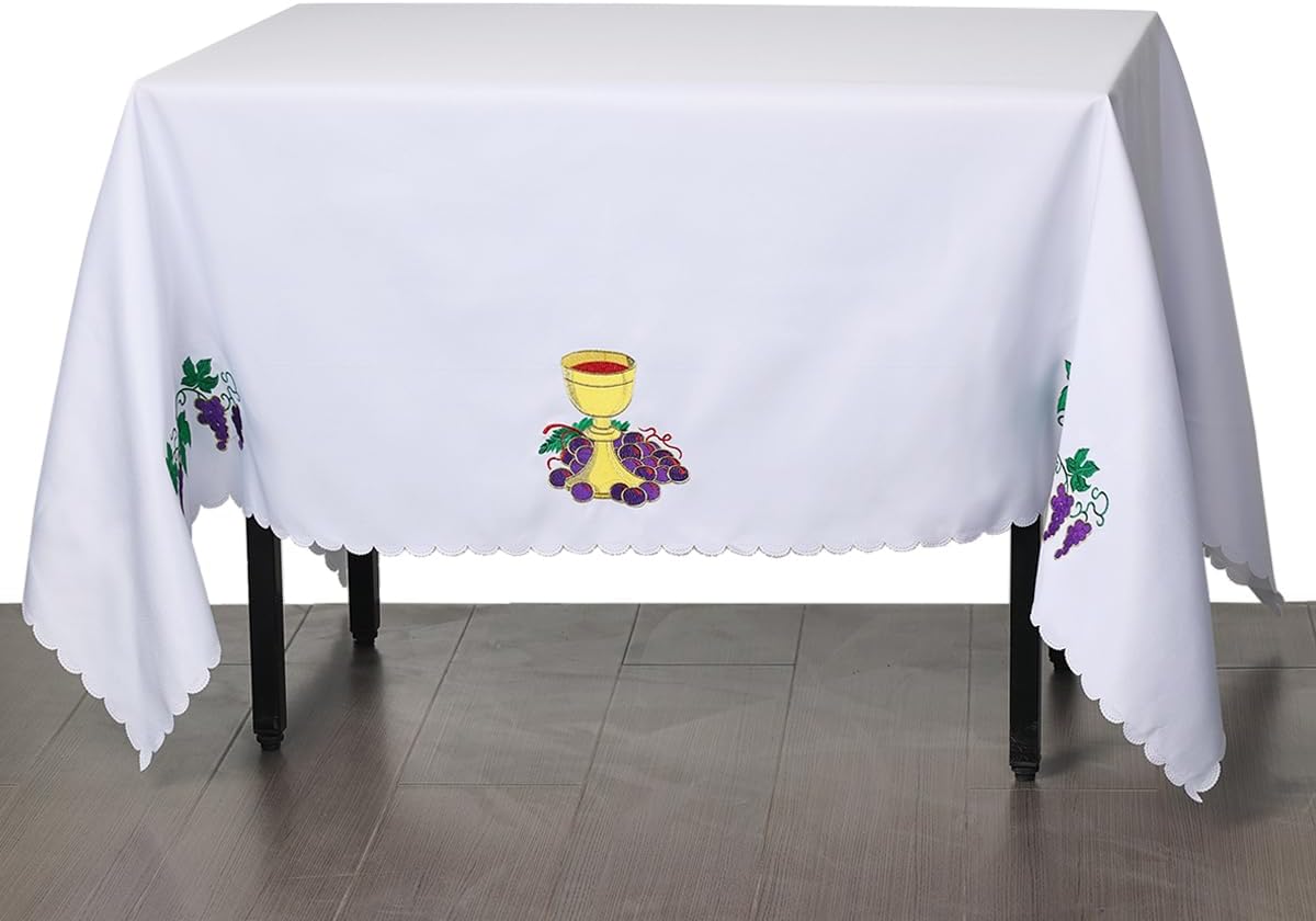 Church Altar Table Cloth Communion Rectangle Table Runner Free Size 78 x 59 Inches (White 2)