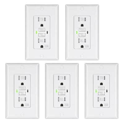 5-Pack GFCI Outlet 15Amp, Outdoor Weather-Resistant(WR), Tamper-Resistant(TR), UL Listed, Gfi Self-Test, LED