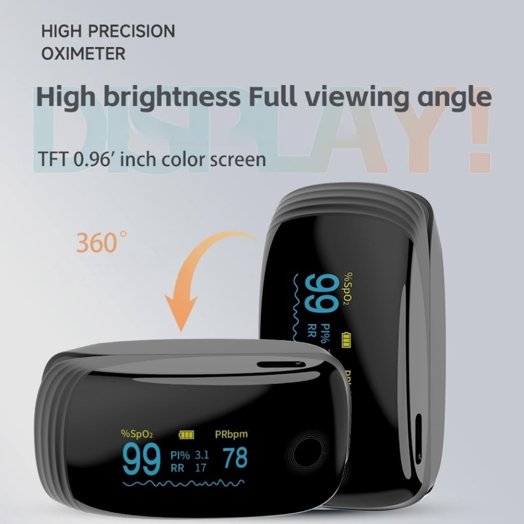 Rechargeable Pulse Oximeter Fingertip Oxygen Monitor Fingertip with SpO2 Pulse Rate and PI RR OLED Precision Fast