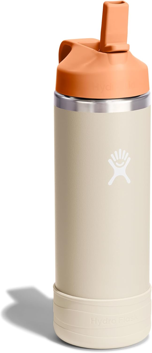 Kids Water Bottle for School - Stainless Steel and Insulated with Straw Cap - 18 Oz Coconut