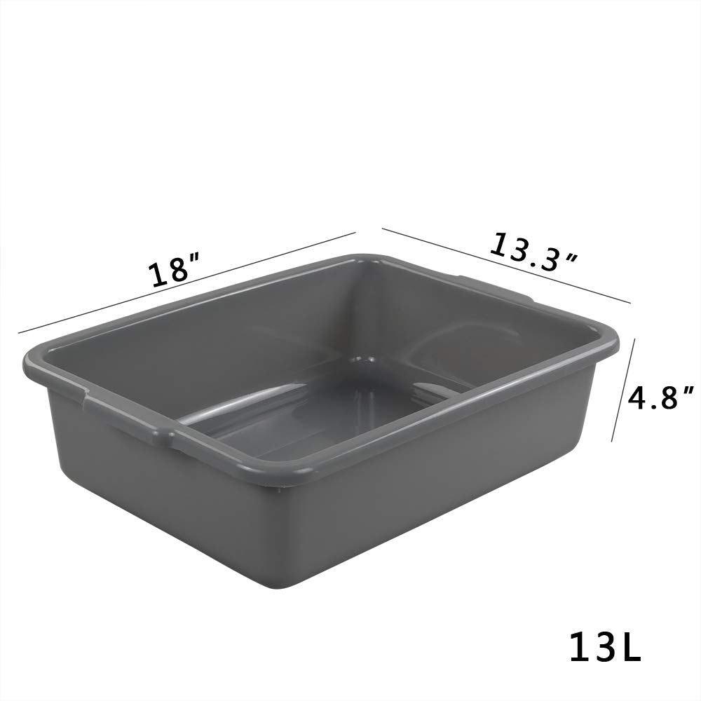 4-Pack Bus Tubs, Commercial Tote Box, Plastic Bus Box (13 L), Grey