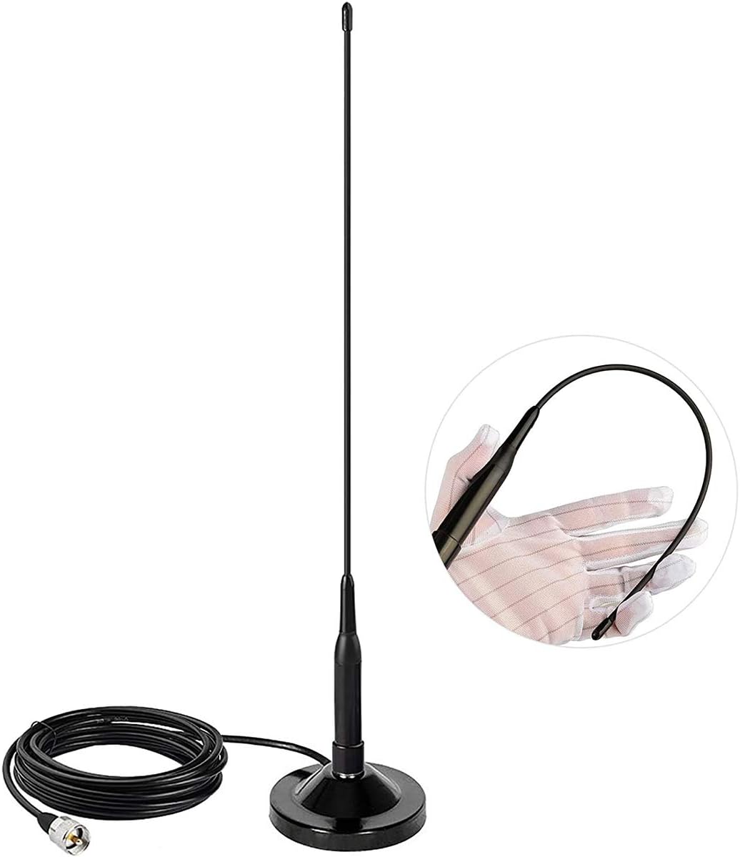 Mobile Radio Antenna Dual Band, Magnetic Mount Base w/PL259 Male Connector | VHF/UHF 136-174MHz/400-470MHz for
