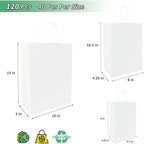 120 pack White Gifts Bags with Handles Assorted Sizes Mixed Sizes Bulk Kraft Paper Gift Bags Take Out Bags for