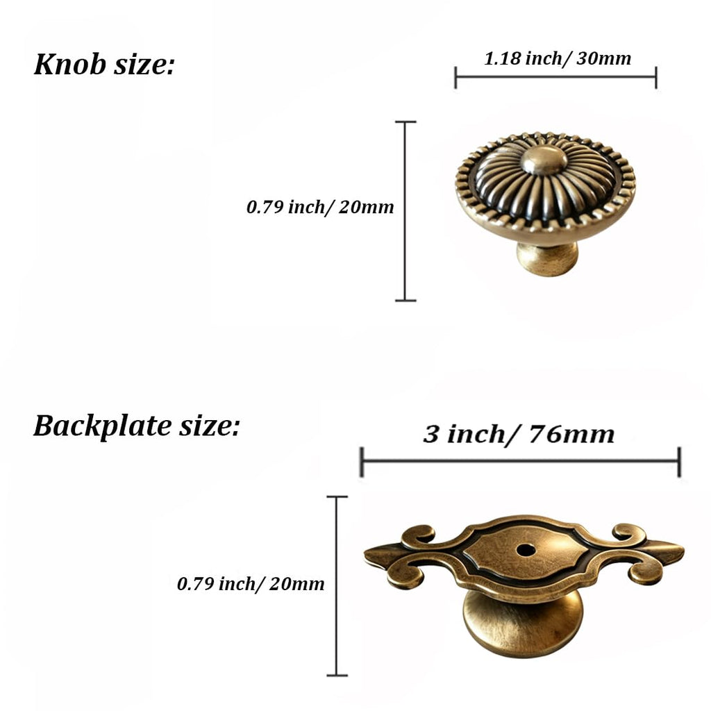 Brass Cabinet Knobs, Vintage Retro Mushroom Drawer Knobs with Backplate, Dresser Pull Handles for