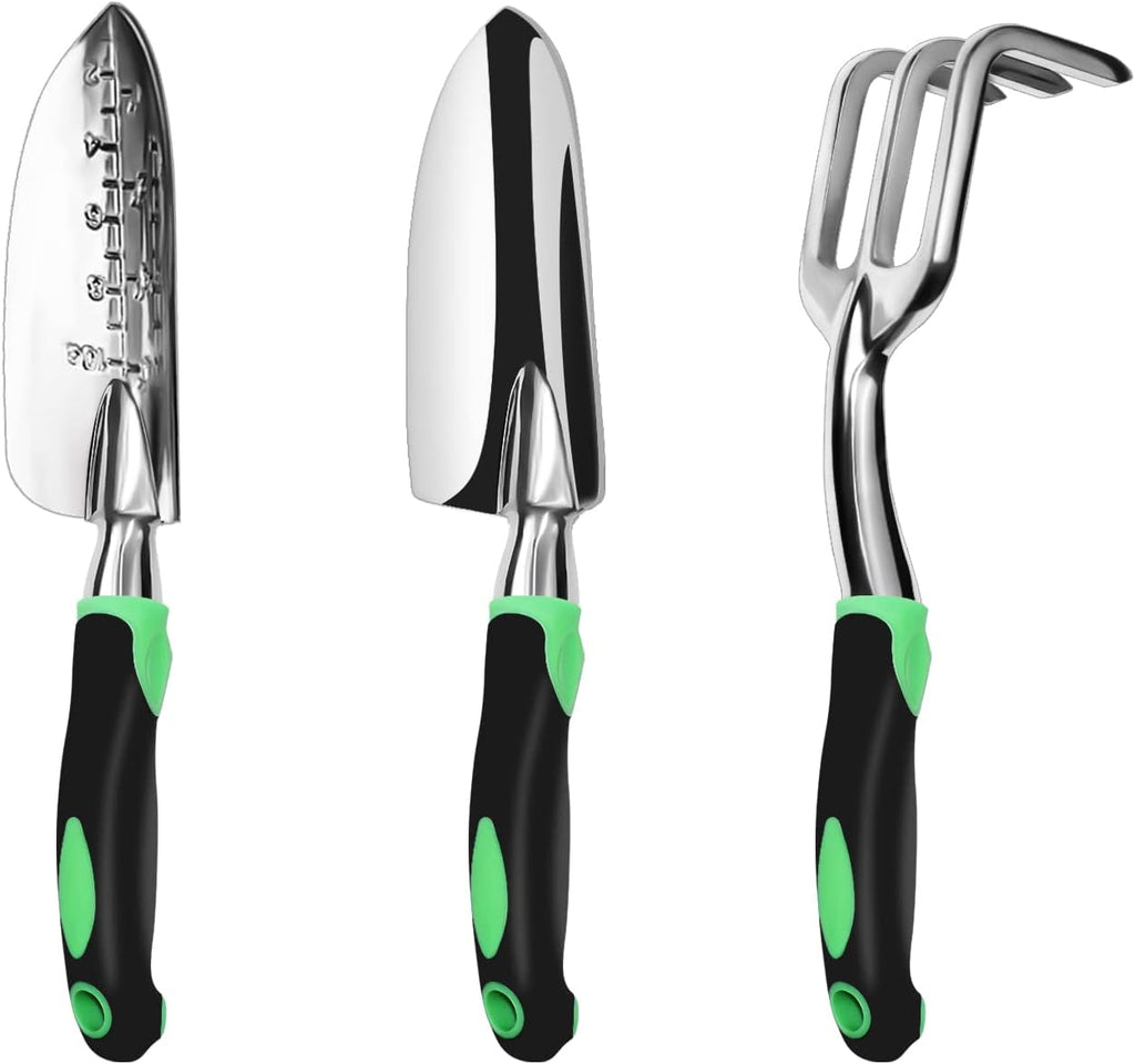 Garden Tool Set, 3 Pack Aluminum Heavy Duty Gardening Kit Includes Hand Trowel, Transplant Trowel and Cultivator Hand