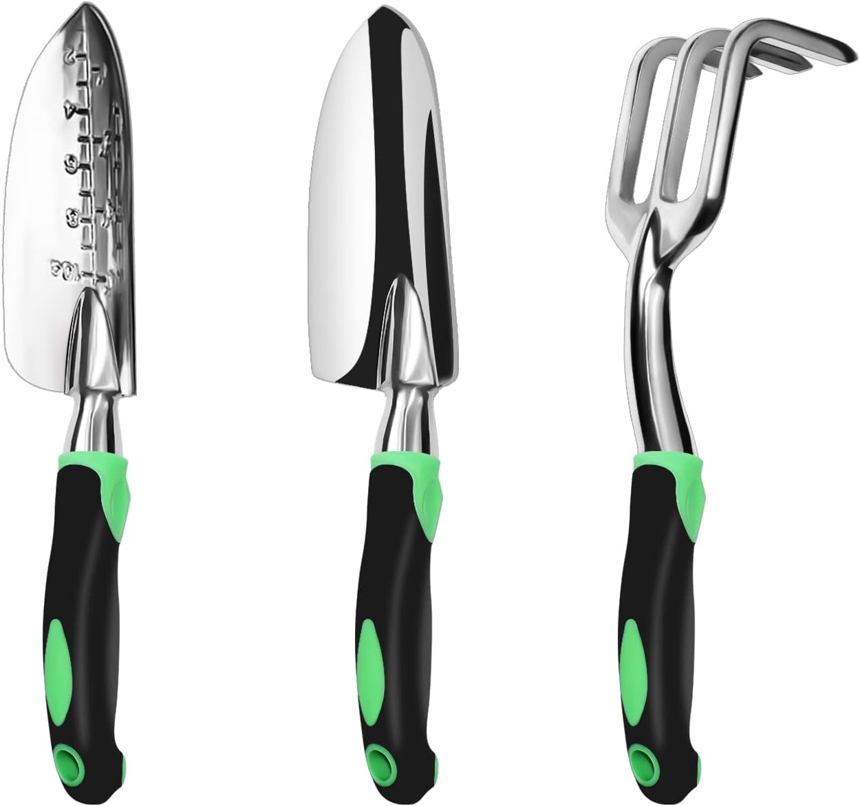 Garden Tool Set, 3 Pack Aluminum Heavy Duty Gardening Kit Includes Hand Trowel, Transplant Trowel and Cultivator Hand