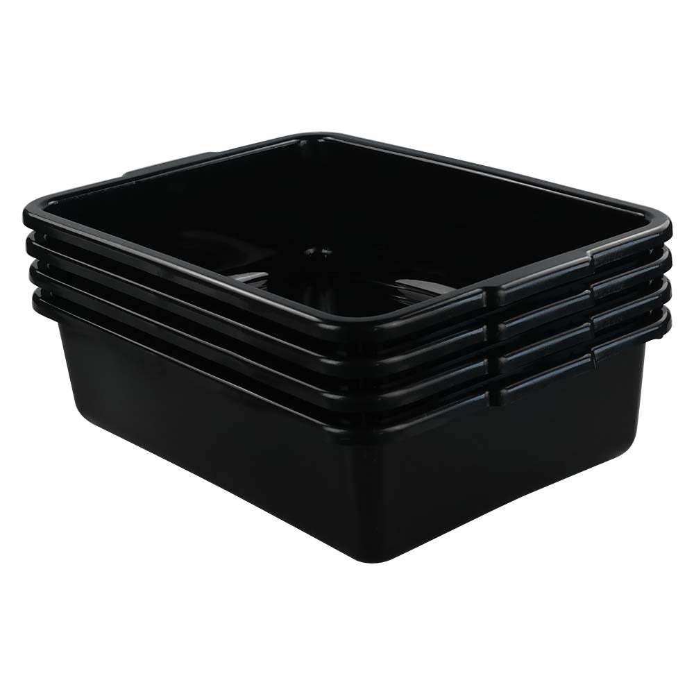 13 L Plastic Bus Box, Commercial Wash Basin Tote Box, 4-Pack, Black