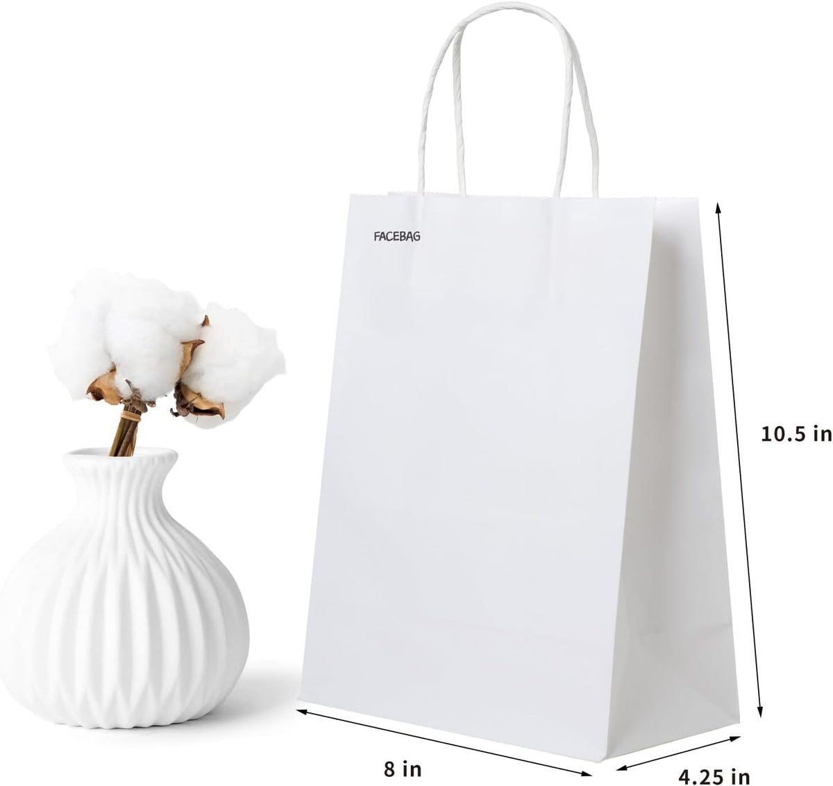 50 PCS White Paper Bags with Handles Bulk, 8x4.25x10.5 Inches,Medium-sized White Gift Bags with Handles for Party