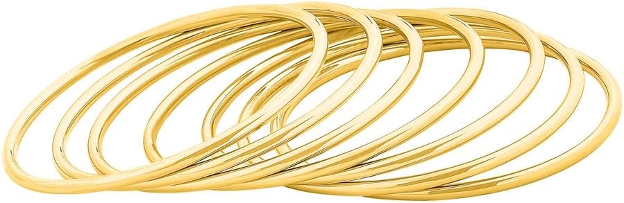 Glossy Thin Round Bangle Bracelet Set for Women, Set of 7