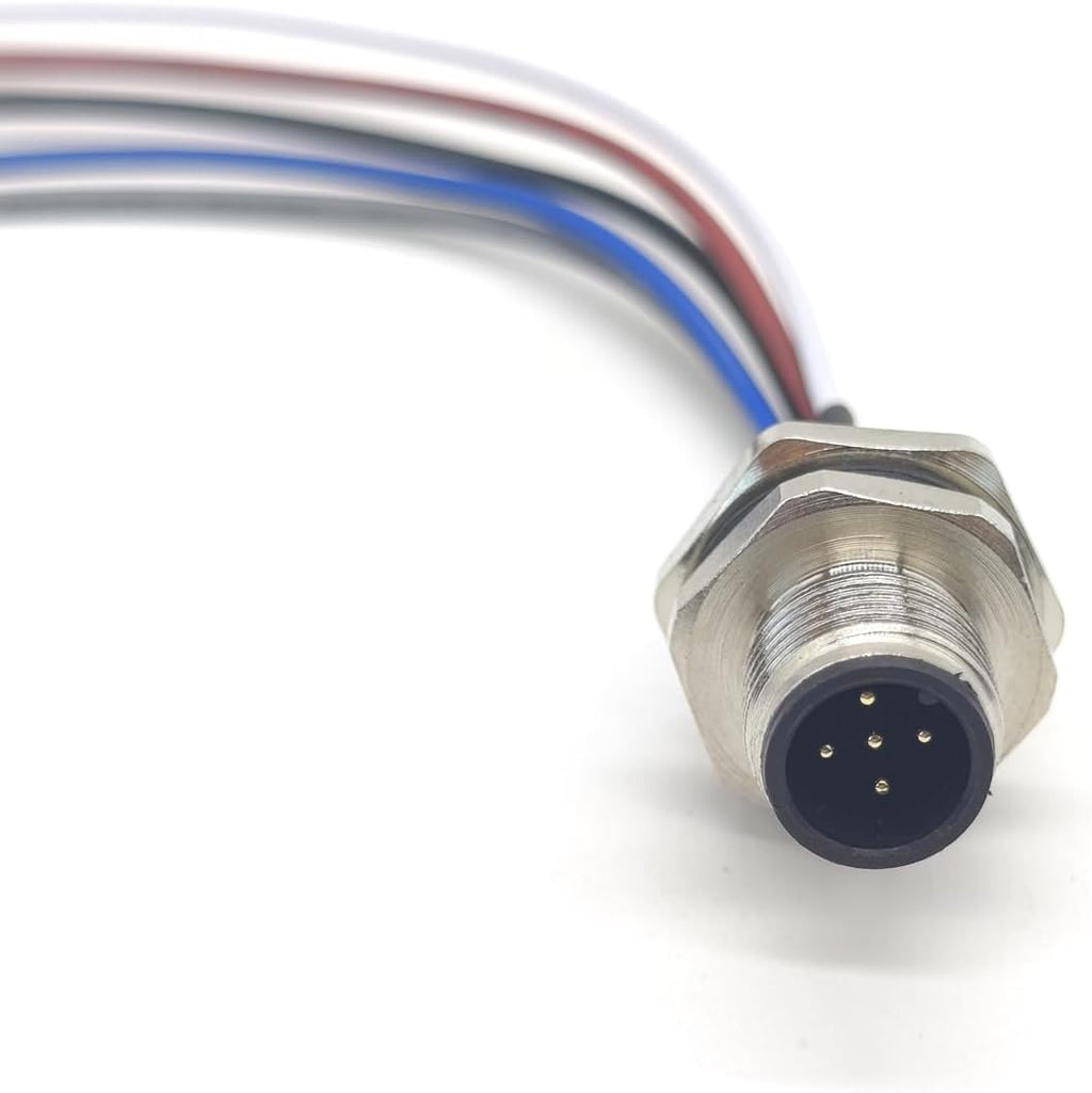 M12 5 Pin Male Connector Cable, A Coded Straight Back Mount Cable Waterproof Male Aviation Socket UnShielded Electrical Cable IP67 Sensor Receptacle（0.5Meter）