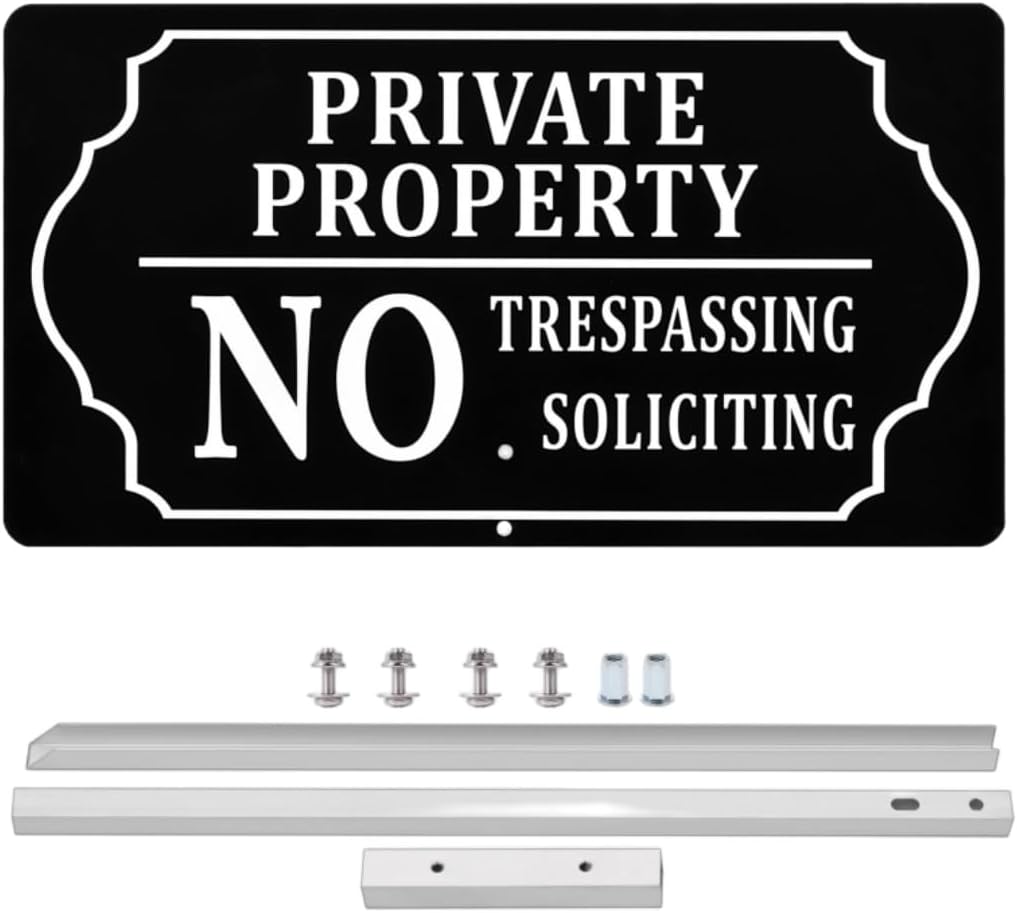 Private Property Sign, 7 x 13 Inch/35 Inch High | No Soliciting No Trespassing Sign with Metal Stake, Aluminum