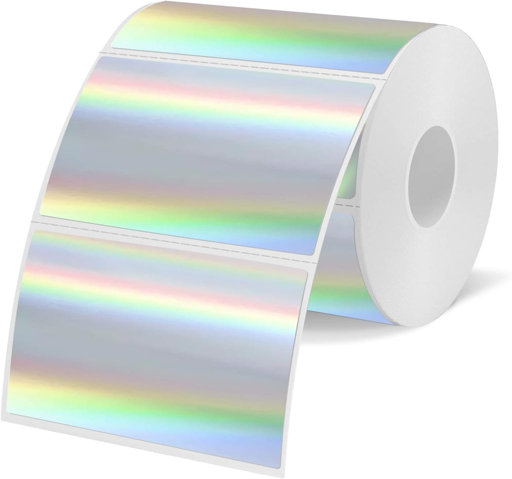 3x2 Inch Holographic Thermal Labels, Silver Thermal Sticker Labels, Rainbow Glitter Stickers for Price, Barcode