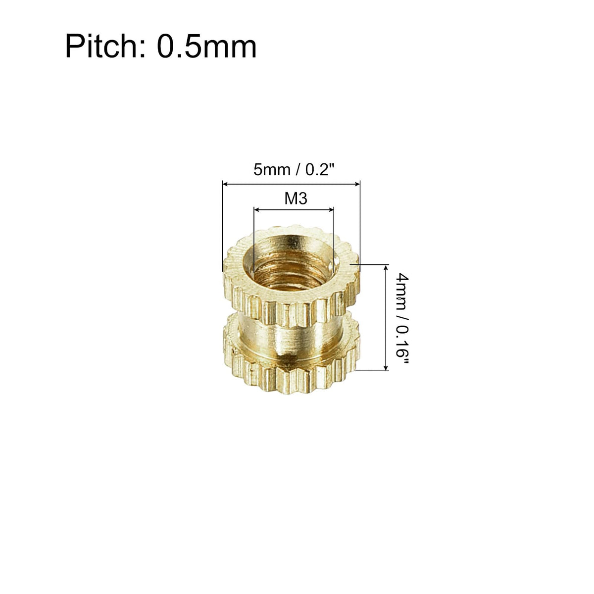 uxcell M3 x 4mm(L) x 5mm(OD) Female Thread Brass Knurled Threaded Insert Embedment Nuts, 180Pcs