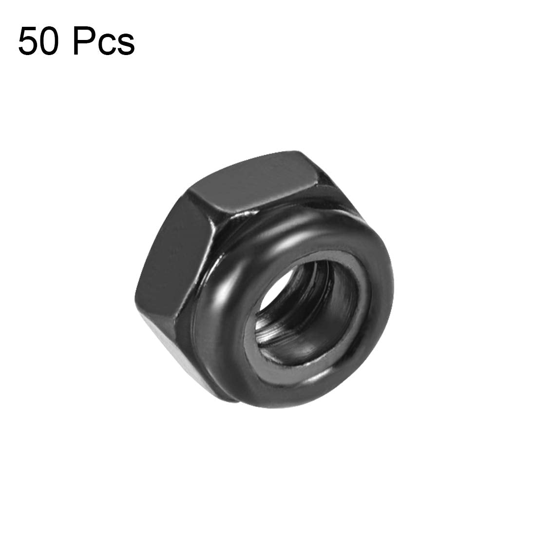 uxcell Hex Lock Nuts - M5 x 0.8mm Carbon Steel Nylon Insert Self-Locking Nuts for Fasteners, 50Pcs Black