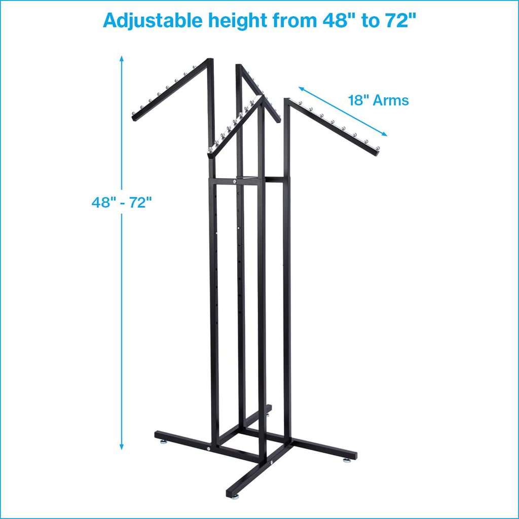Black 4 Way Adjustable Clothing Rack with Slanted Arms - Retail Clothing Rack Display - Adjustable Height Arms from