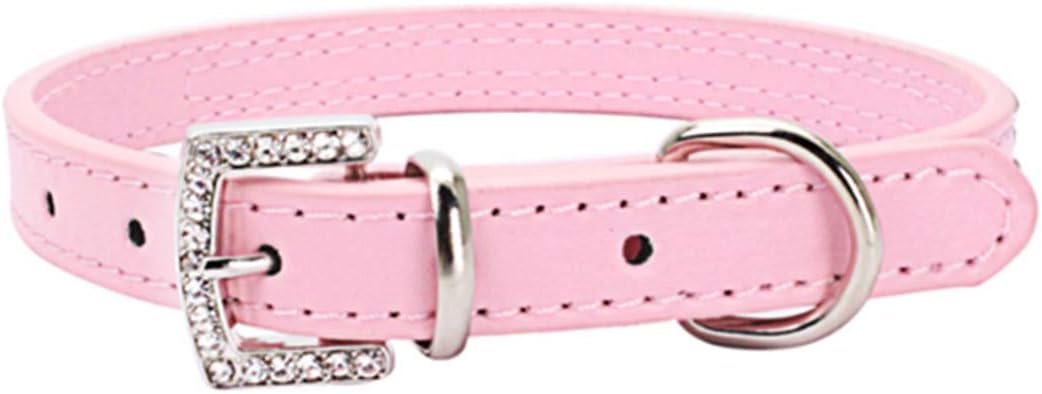 Basic Adjustable Dog Cat Collar Bling Rhinestones Shing Diamonds PU Leather with Rhinestones Buckle (S(Length