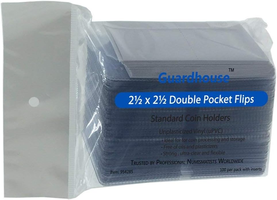 2.5 x 2.5 Double-Pocket Unplasticized Coin Flips Pack of 100 with Inserts