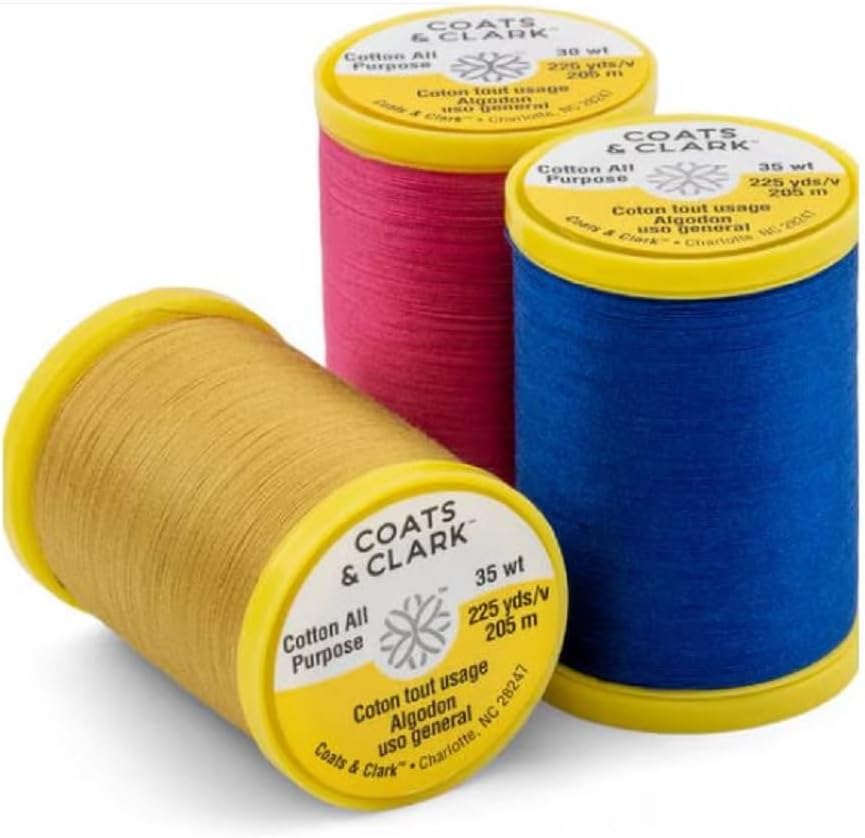 Coats & Clark Cotton All Purpose Sewing Thread 100% Mercerized Cotton 225 Yards Each Spool S970 2 Pack Bundle with 3