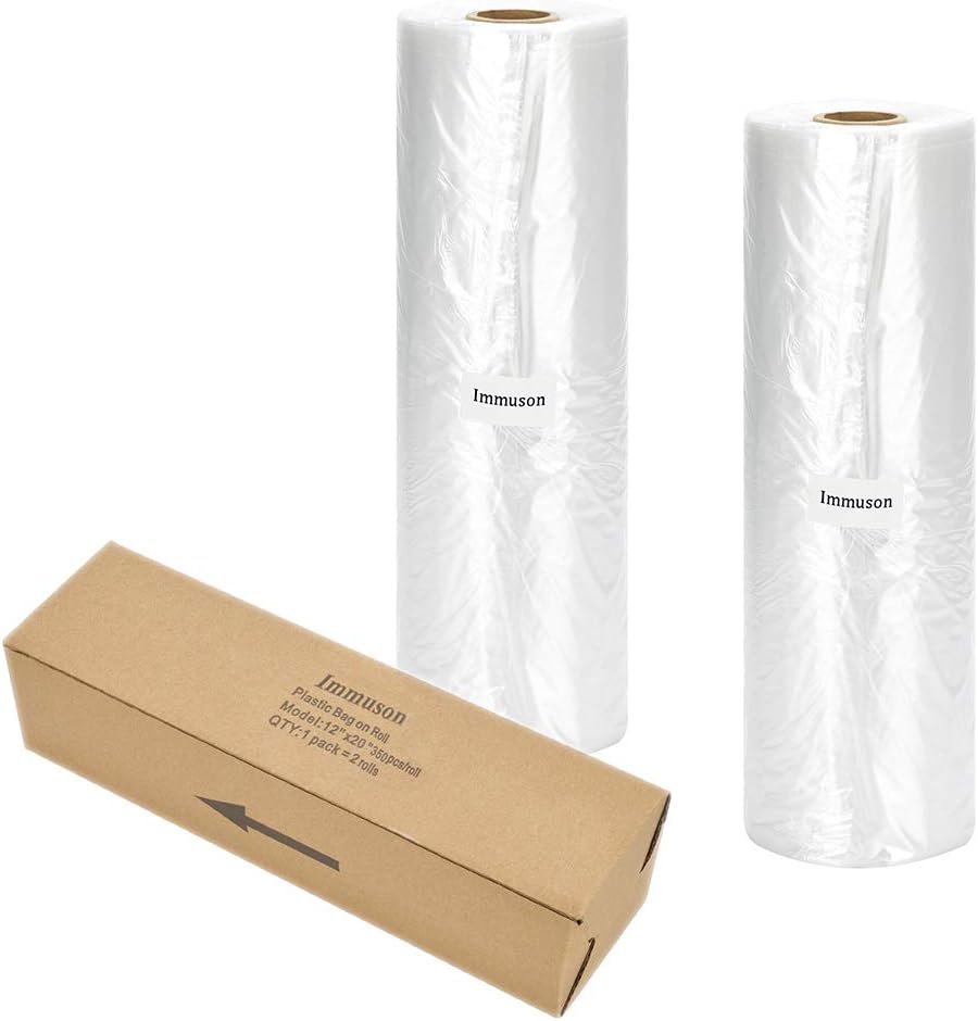 Food Storage Bag, 12 x 20 Plastic Produce Bag on a Roll, 2 Rolls Fruits, Vegetable, Bread, Food Storage Clear Bag