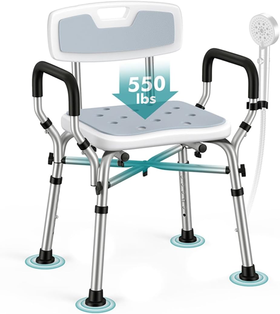 Shower Chair with Removable Arms and Back for Elderly & Disabled, 550 lbs Shower Chair for Inside Shower, 6-Height