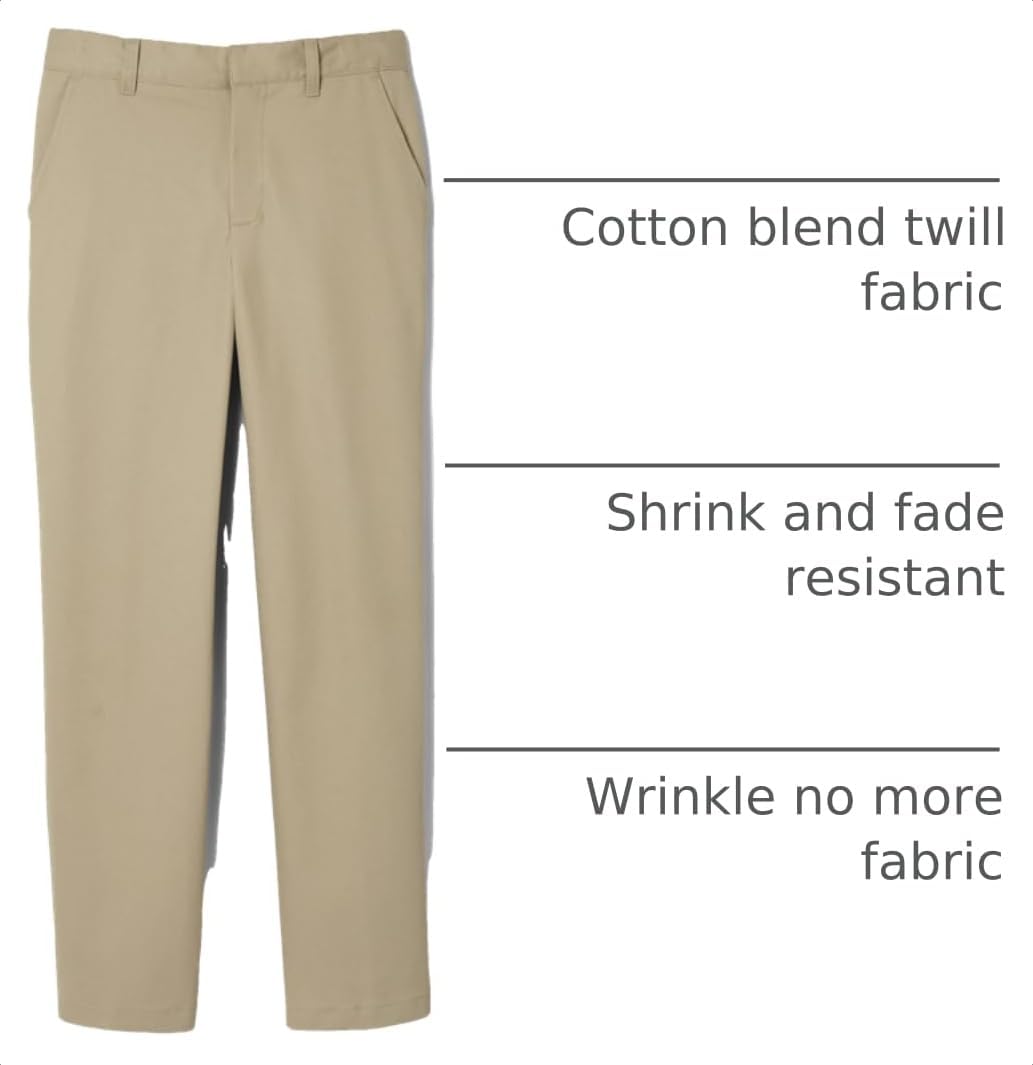 Boys' Adjustable Waist Relaxed Fit Twill Pant | school uniform pants, no need to iron, double knees for durability