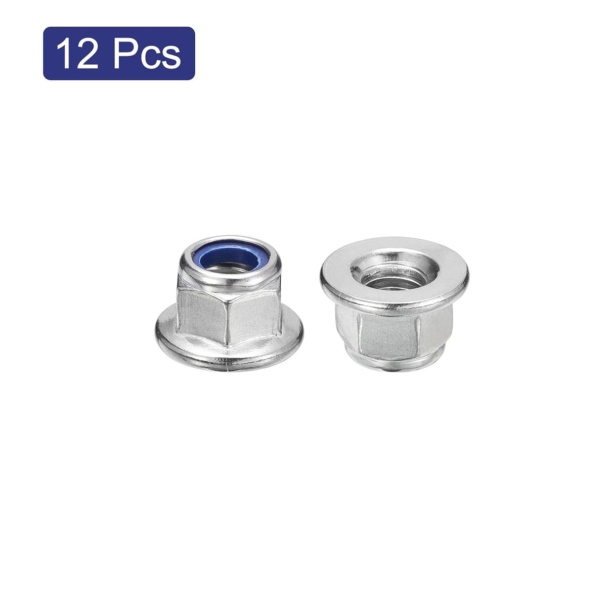 uxcell M10x1.5mm Flange Nylon Insert Lock Nuts, 12Pcs 304 Stainless Steel Metric Hex Lock Nuts Self Locking Nuts for Industrial Construction Fasteners