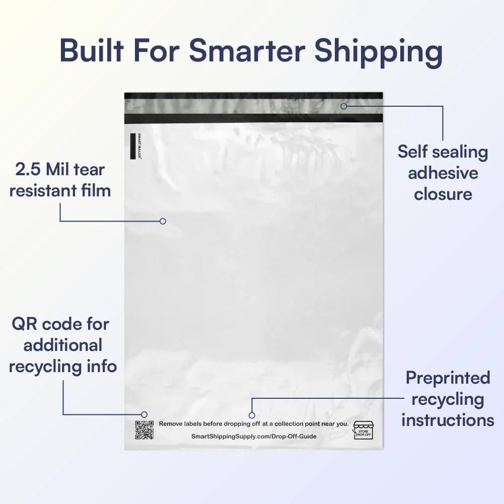 100 Count, 10x13 inch 100% Recycled Poly Mailers Eco Friendly Packaging Envelopes Supplies Mailing Bags 2.5 Mil Thick