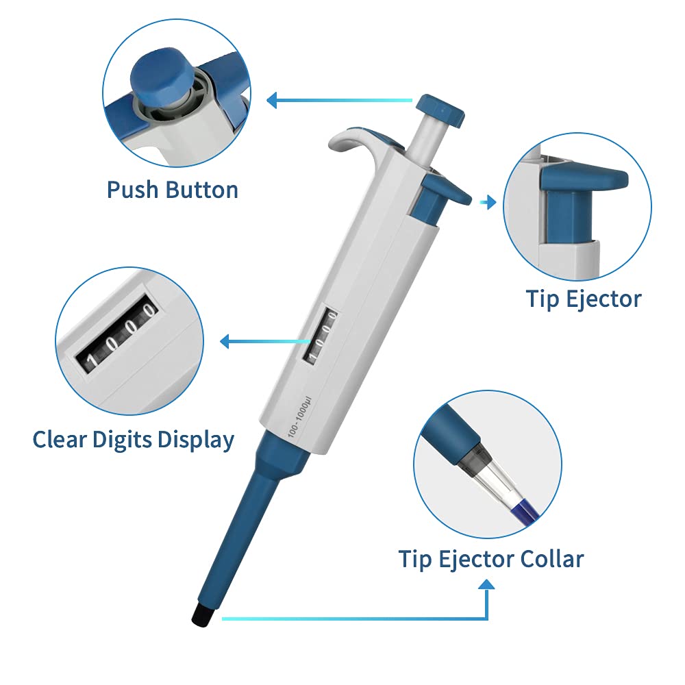 100-1000μL Micropipette High-Accurate Pipettor Adjustable Variable Volume Single-Channel Pipette for Laboratory