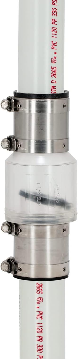 ProCheck Quiet Silent Sump Pump Check Valve With Stainless Steel Vibration Resistant Couplings, 1-1/2“