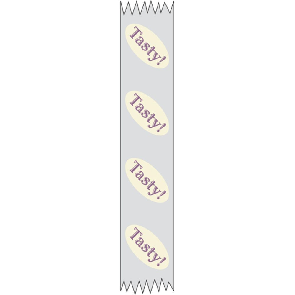 Tamper Evident Packaging Tape for Food Containers Transparent Clear Imprinted "Tasty" - 1"W x 500 ft