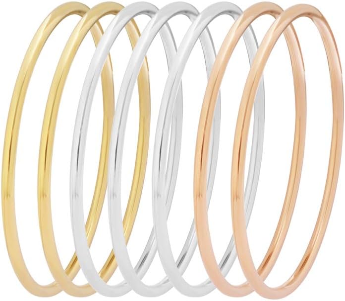 Glossy Thin Round Bangle Bracelet Set for Women, Set of 7