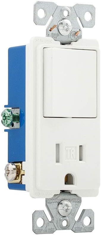 Eaton TR7730W 15-Amp 3-Wire TR Receptacle 120-Volt Decorator Combination Single-Pole Switch with 2-Pole, White