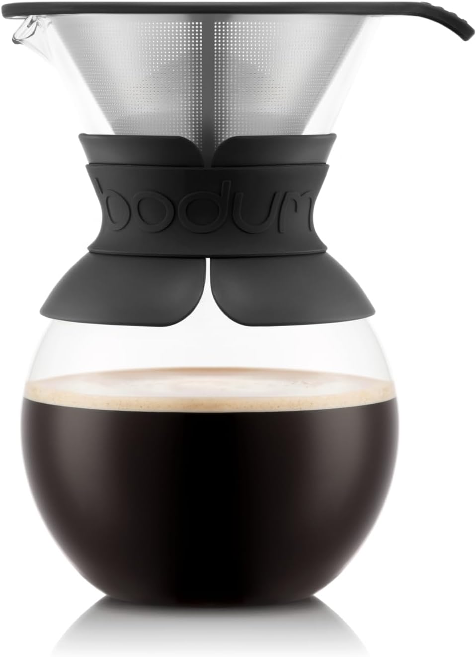 34oz Pour Over Coffee Maker, High-Heat Borosilicate Glass with Reusable Stainless Steel Filter and Black Band Grip