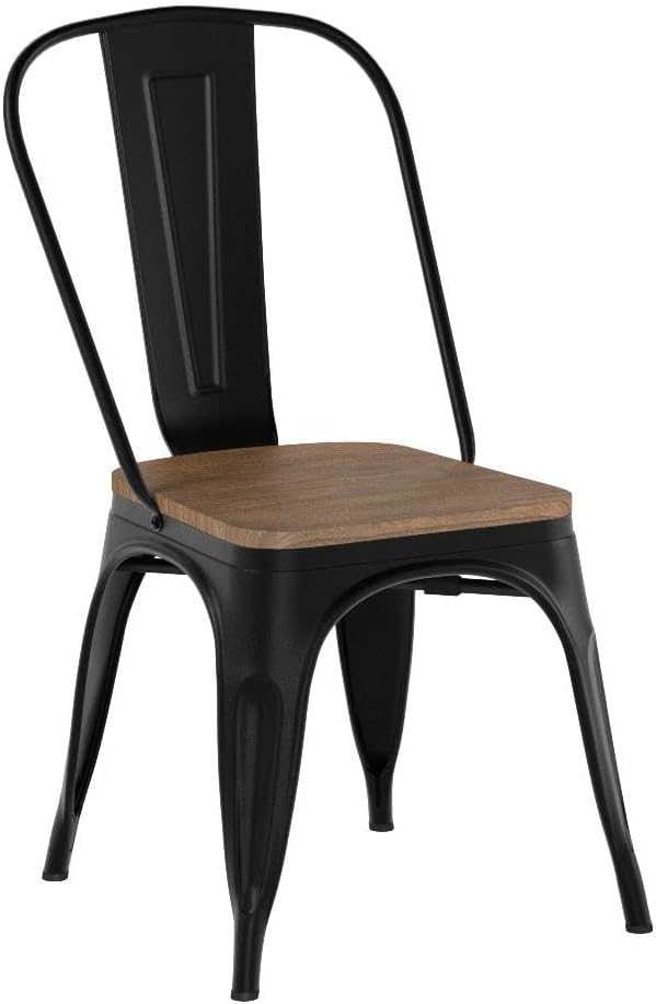 Metal Dining Chairs Set of 4, Stackable Kitchen Chairs, Black