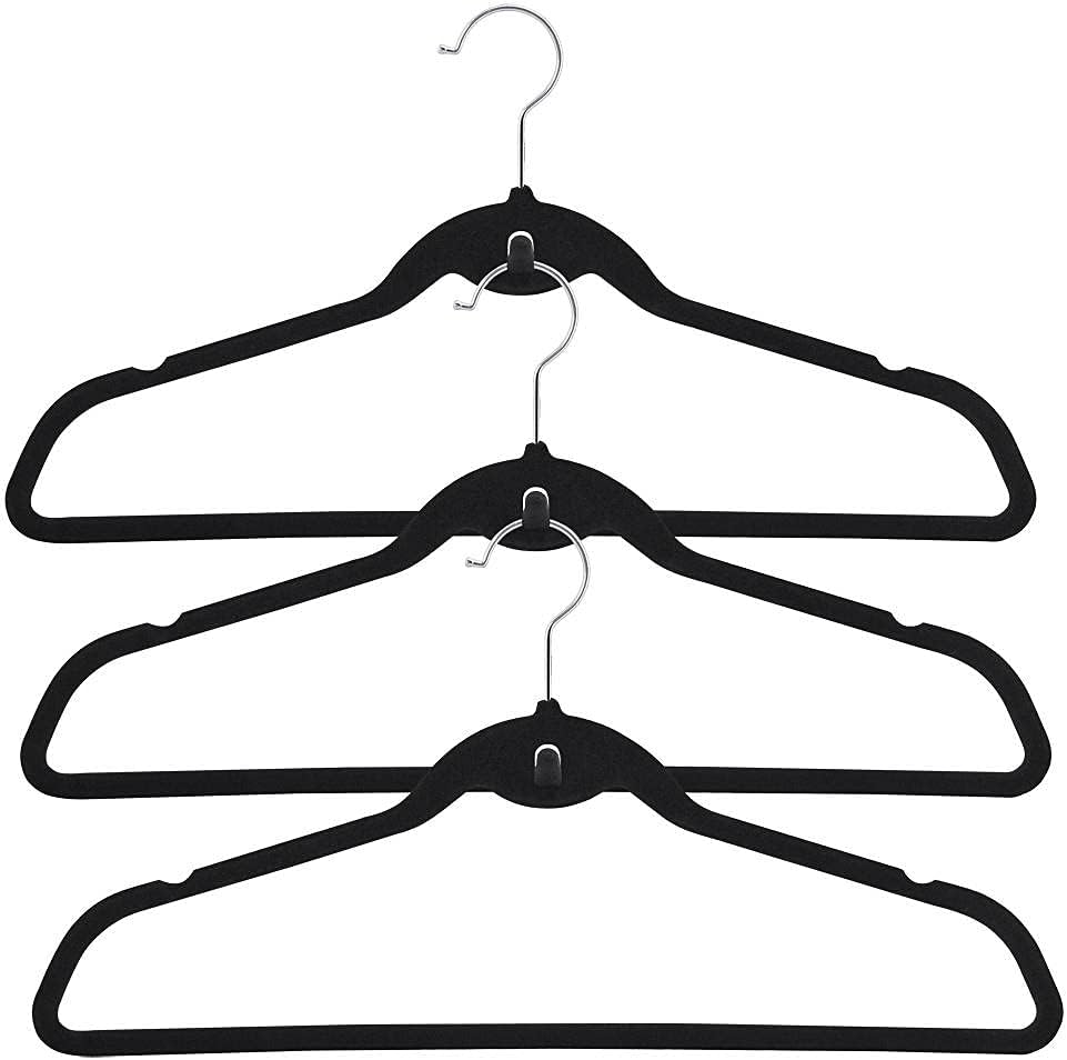 100 Pack Velvet Hangers, Non-Slip Cascading Design, Swivel Hook | 360° Swivel Hook: Easily adjust hanging direction