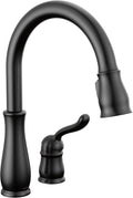 Leland Matte Black Kitchen Faucet with Pull Down Sprayer, Traditional Single Hole Kitchen Sink Faucet, Single Handle