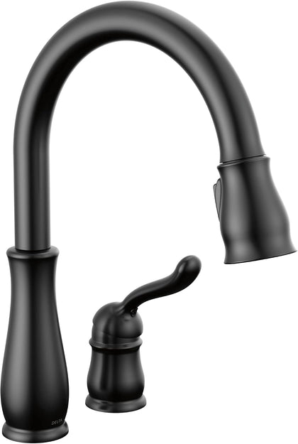 Leland Matte Black Kitchen Faucet with Pull Down Sprayer, Traditional Single Hole Kitchen Sink Faucet, Single Handle