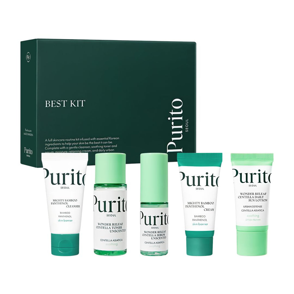 SEOUL Best Kit - Skincare Routine with Panthenol Cleanser & Cream, Unscented Centella Serum & Toner, For All Skin