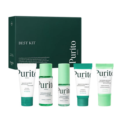 SEOUL Best Kit - Skincare Routine with Panthenol Cleanser & Cream, Unscented Centella Serum & Toner, For All Skin